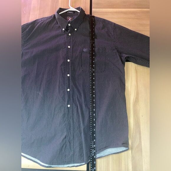 Black with white dots cinch button down - Picture 2 of 6